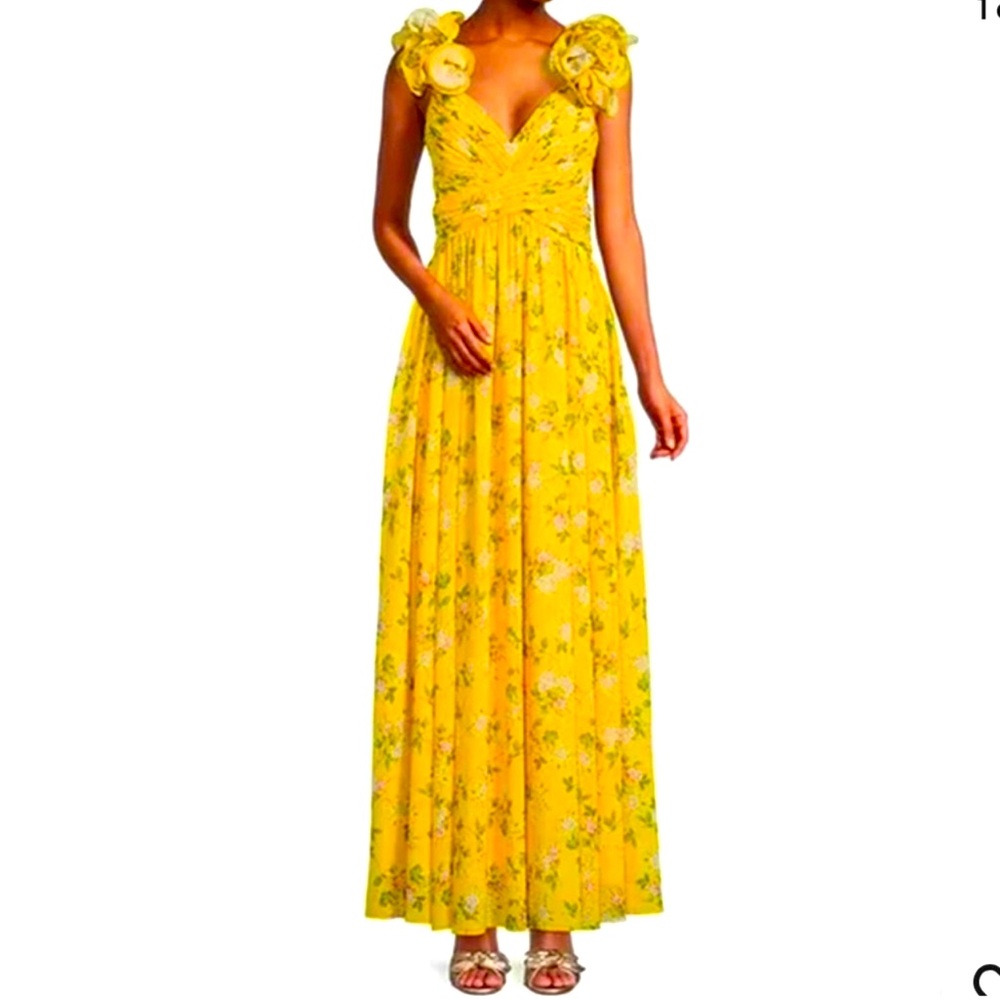ANTONIO MELANI Yellow Floral V-Neck Maxi Dress